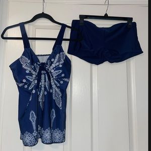 Navy Paisley Tankini Swim Suit with Boy Shorts